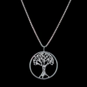 925er Sterlingsilber Kette & Anhänger Baum, rhodiniert