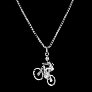 925er Sterlingsilber Kette & Anhänger Fahrrad mit Fahrer