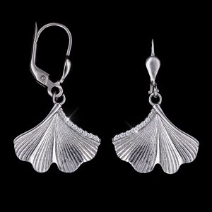 925er Sterlingsilber Ohrringe Ginkgo mit Zirkonia